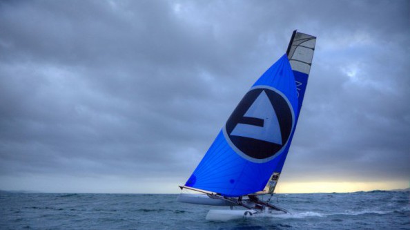 Yvan Bourgnon and Joris Cocaud training before the attempt of the around Corsica Island record on the Nacra F20 Carbon « Atlantis Television », Porticcio, Corsica, France.